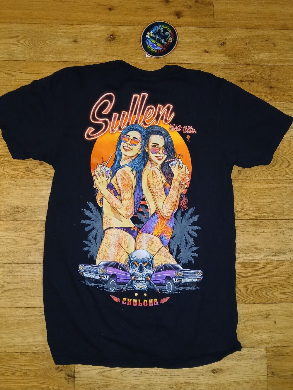 Sullen Black Graphic Tee with Neon Orange & Purple Art